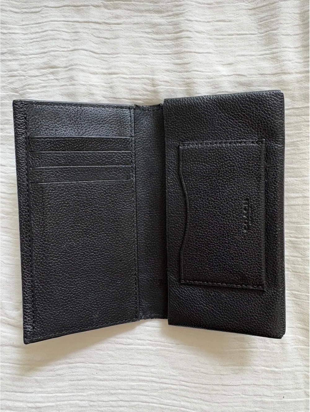 Coach Men’s Black Pebbled Leather Long Breast Pocket Wallet Card Holder
